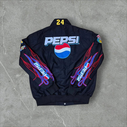 Vintage Nascar JH Design Pepsi Black Cotton Jacket