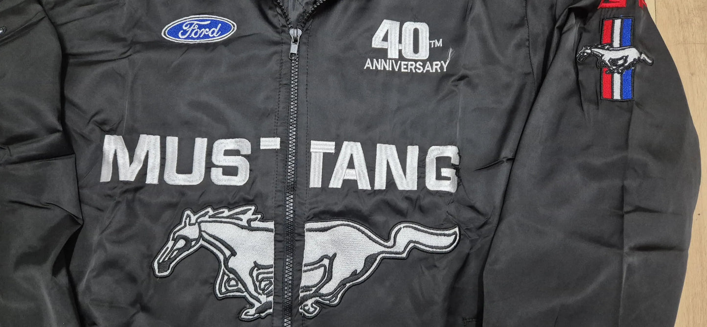 Vintage Nascar JH Design Mustang Black Cotton Jacket Size M