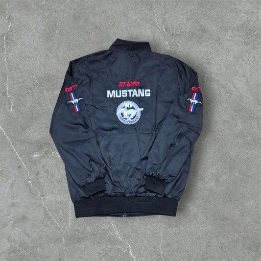 Vintage Nascar JH Design Mustang Black Cotton Jacket Size M