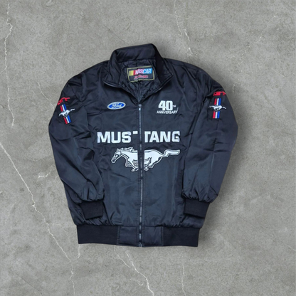 Vintage Nascar JH Design Mustang Black Cotton Jacket Size M