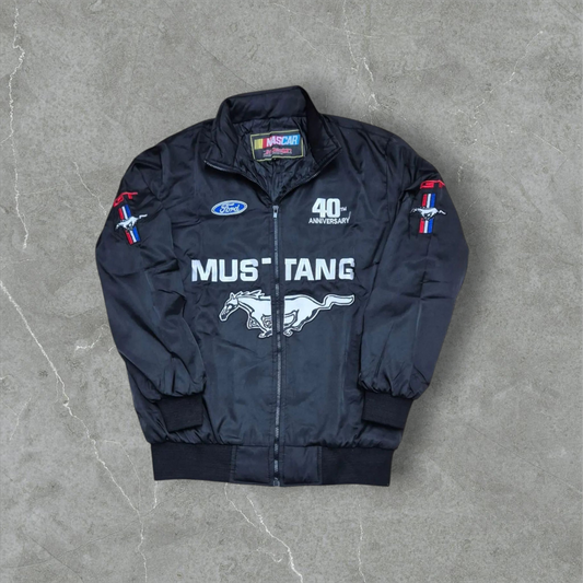 Vintage Nascar JH Design Mustang Black Cotton Jacket Size M
